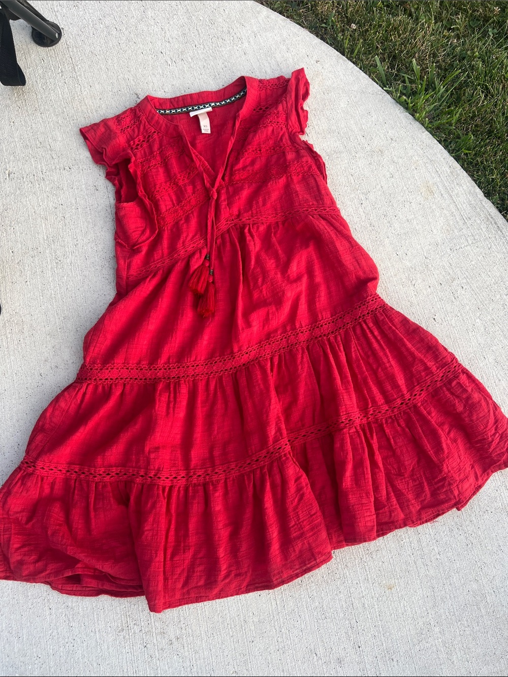 Knox Rose Red Tiered Tassel Babydoll Dress
